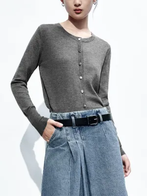 Button Up Crew Neck Knitted Cardigans