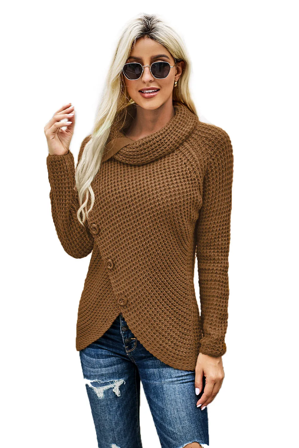 Buttoned Wrap Turtleneck Sweater