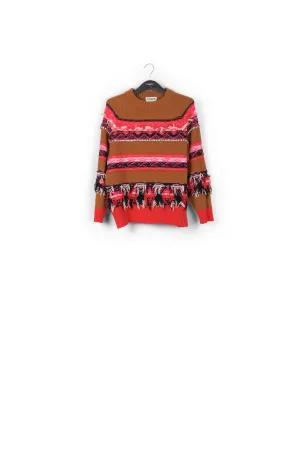Camel, red and white inside-out sweater