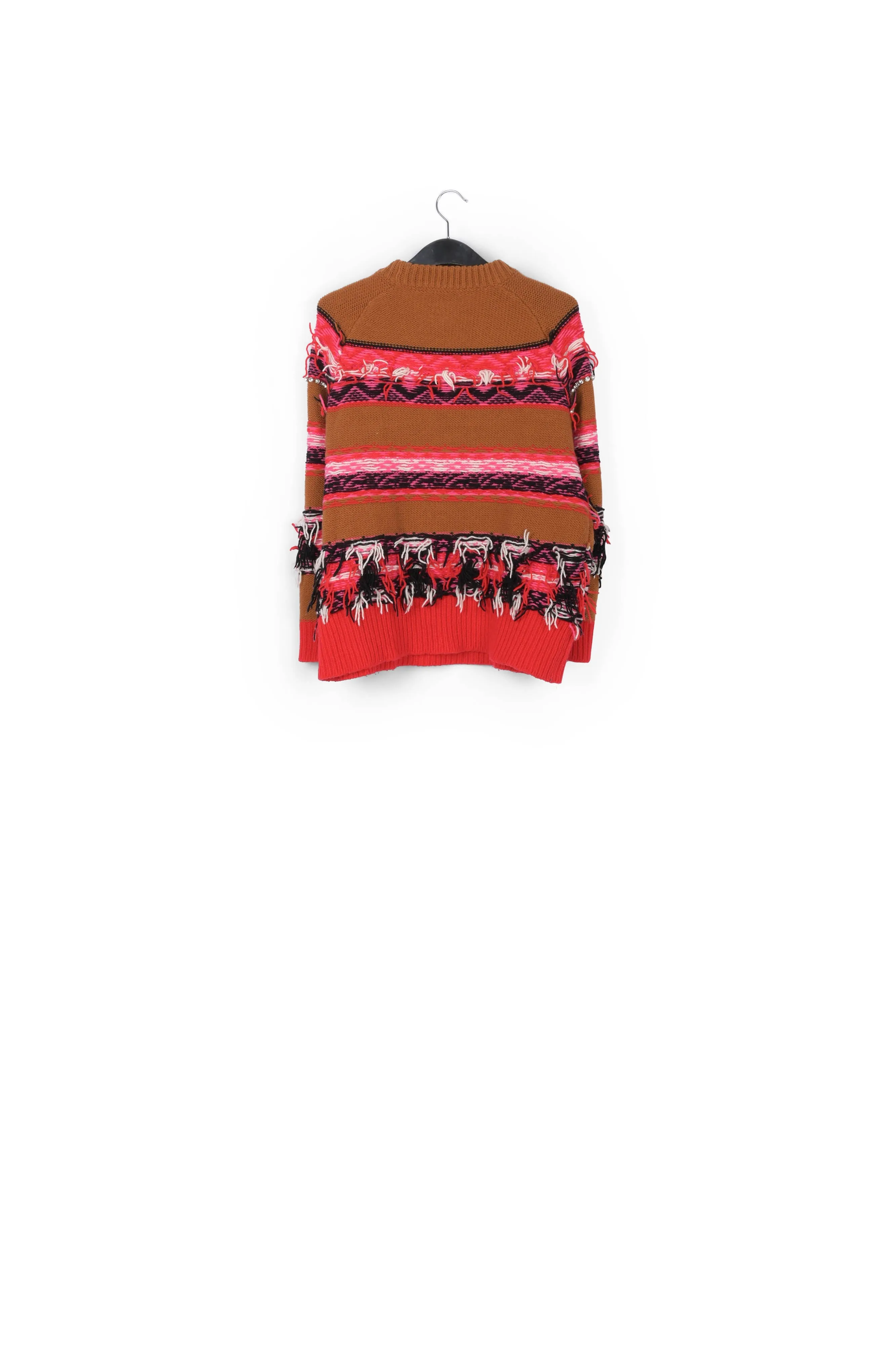 Camel, red and white inside-out sweater