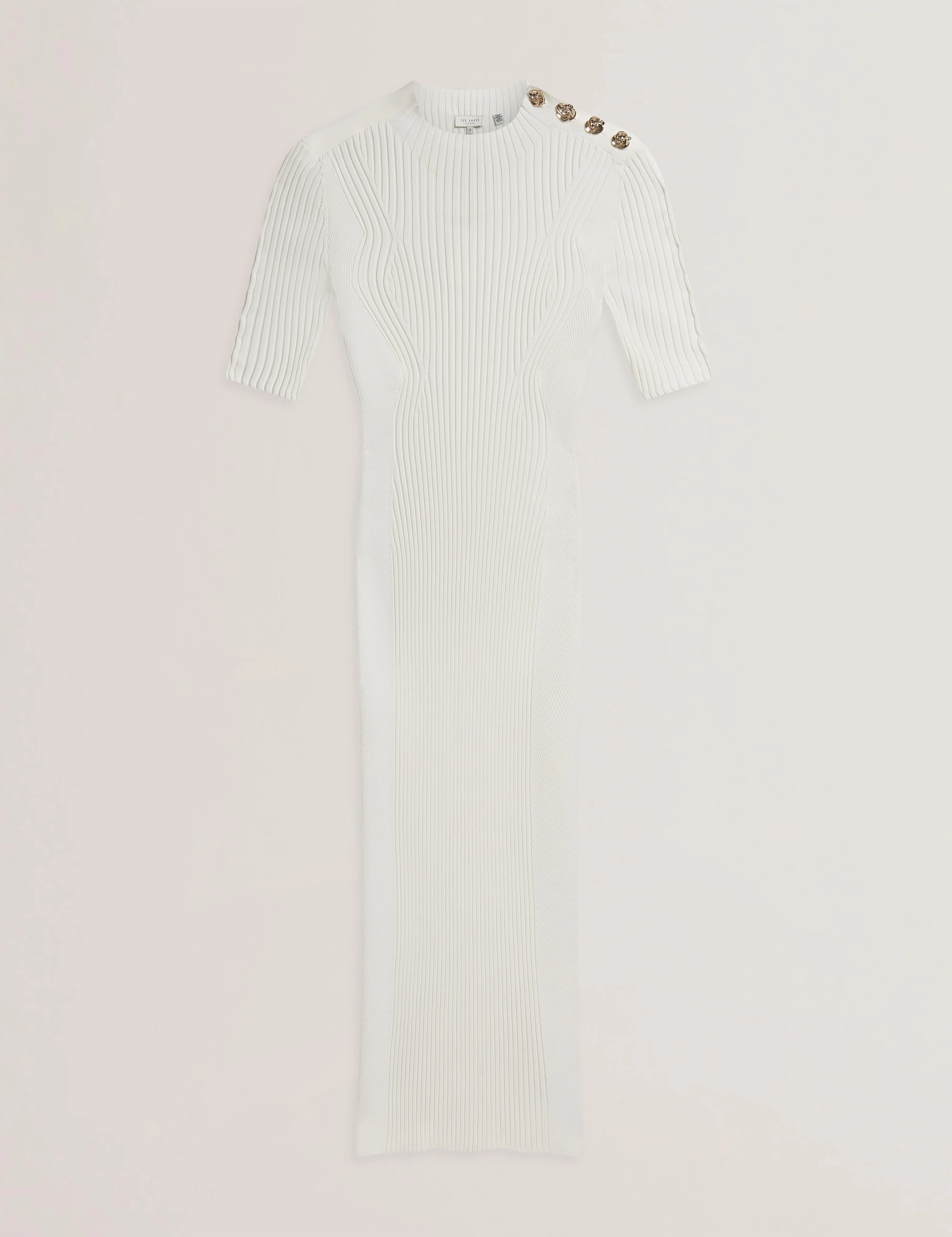 Candiic Ribbed Knit Button Detail Column Dress Ivory