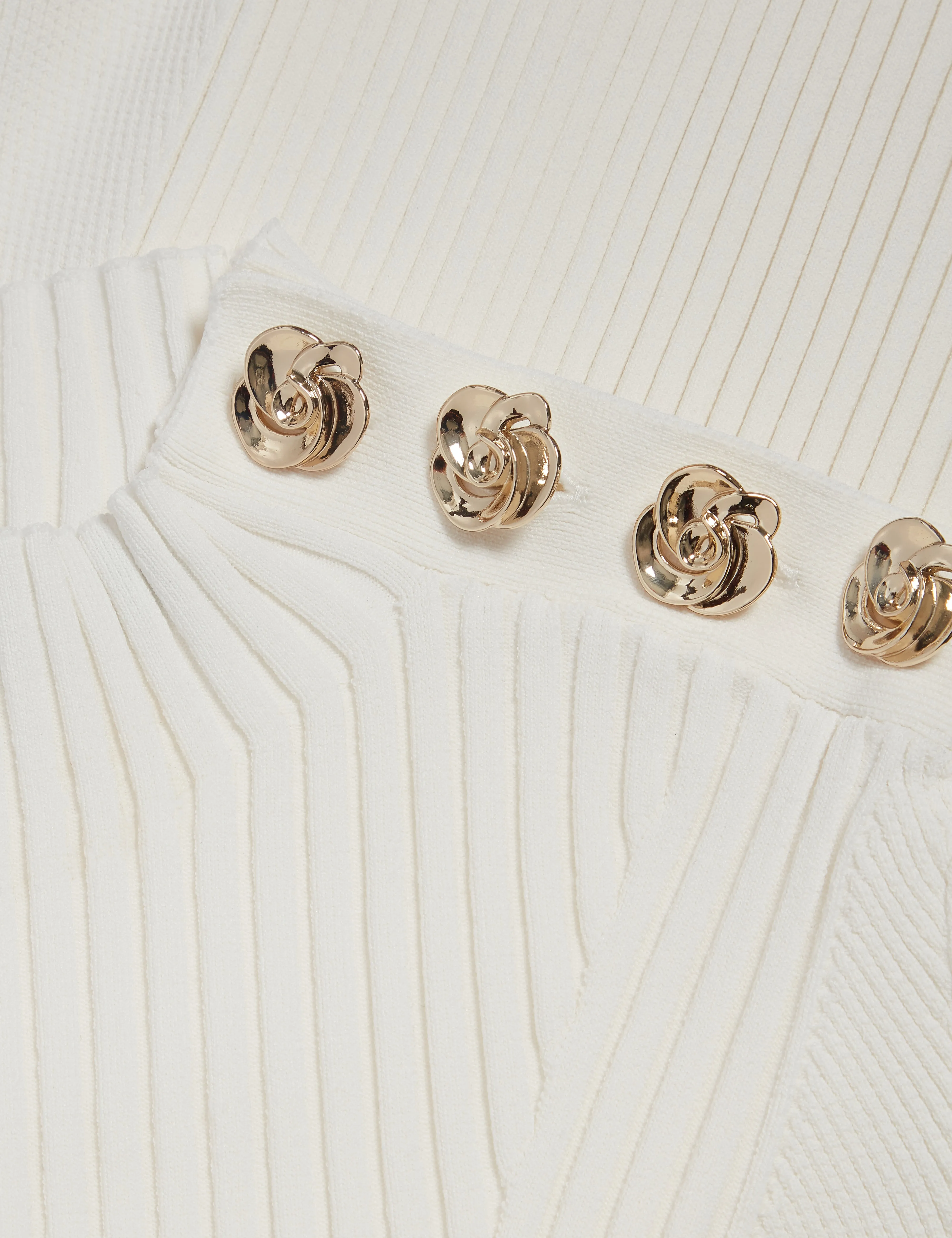Candiic Ribbed Knit Button Detail Column Dress Ivory