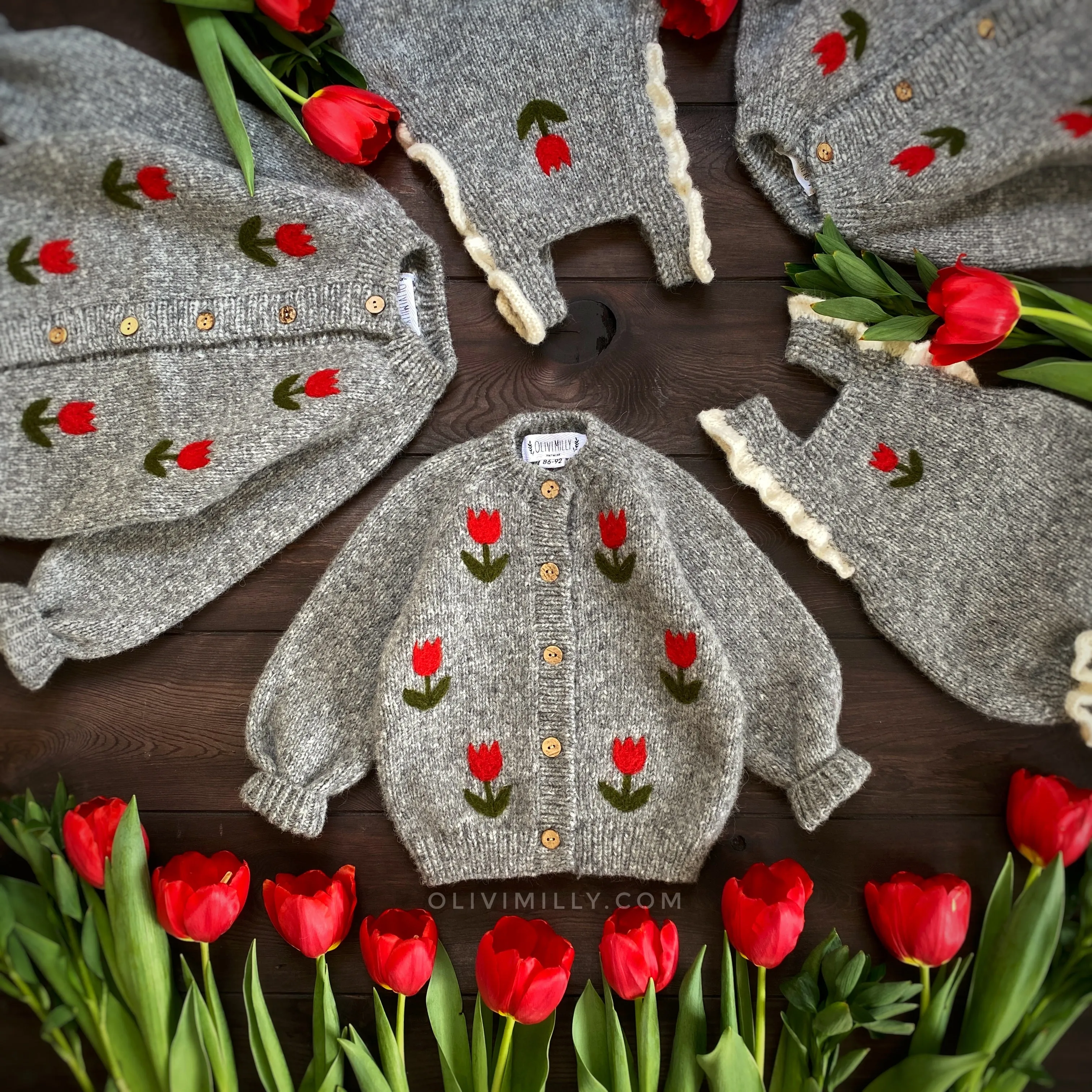 Cardigan Tulips |dark grey| in stock (0-3m)