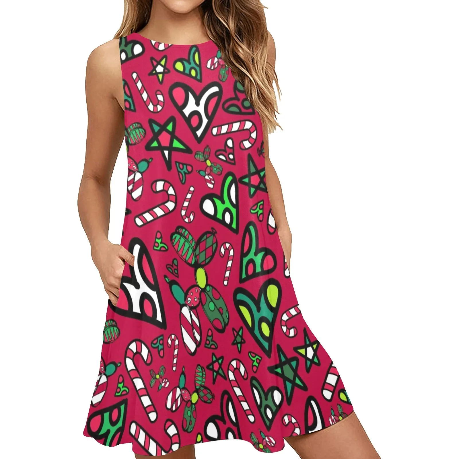 Christmas Jumble - Flared Shift Dress with Pockets (XS - 3XL)