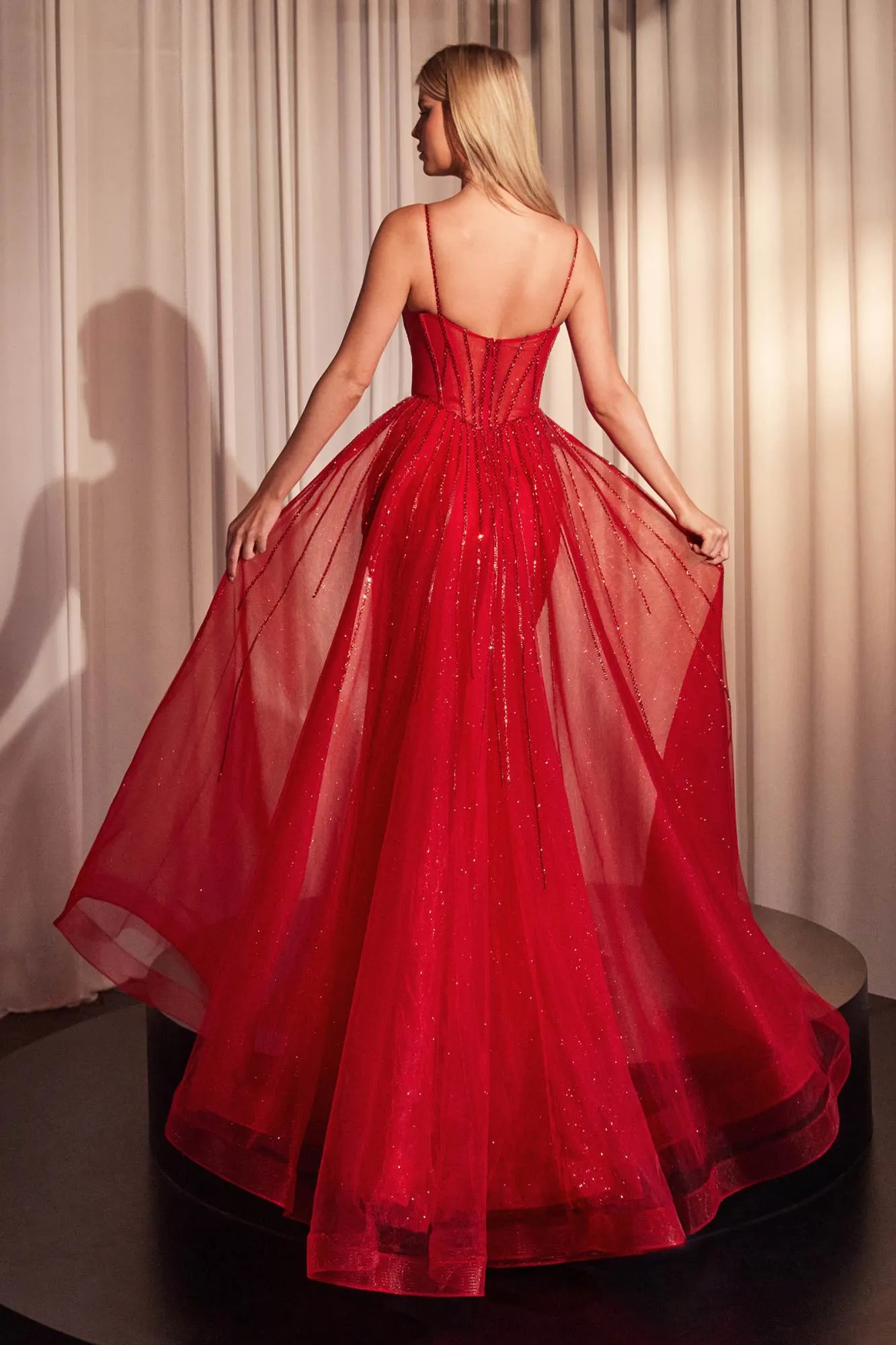 CLEARANCE - Ladivine CD863 Floor Length Fitted Beaded Tulle Fabric Red Carpet Gown (Size 4)