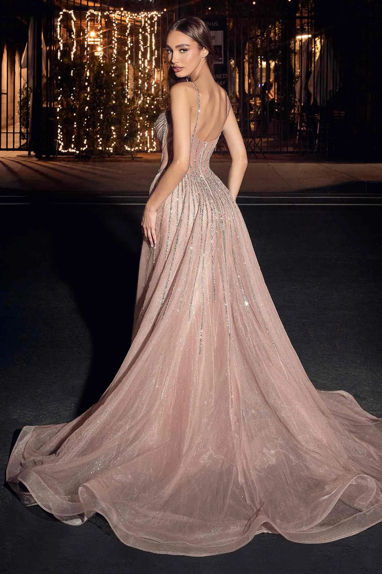CLEARANCE - Ladivine CD863 Floor Length Fitted Beaded Tulle Fabric Red Carpet Gown (Size 4)