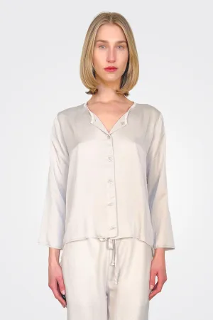 Collarless Crop Silk Shirt - Sand