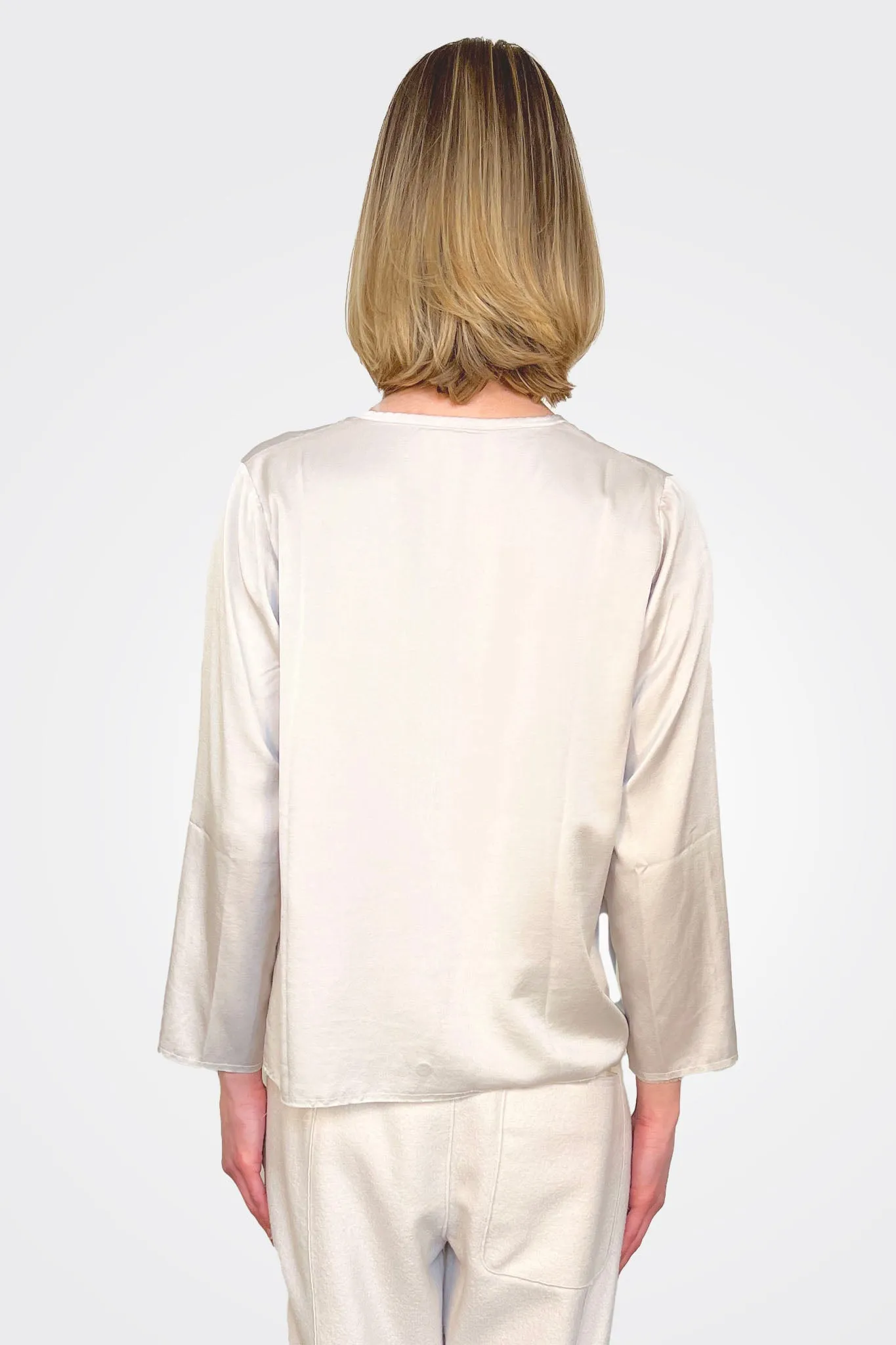 Collarless Crop Silk Shirt - Sand
