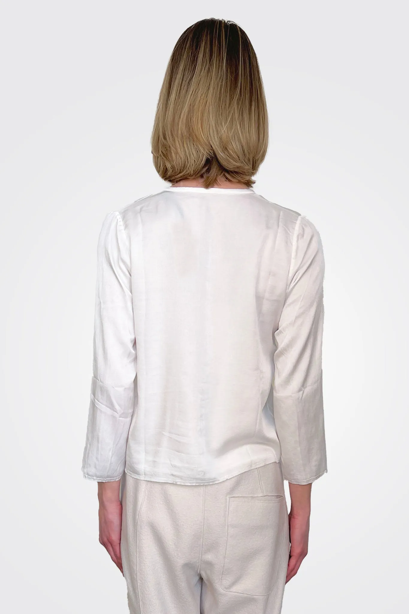 Collarless Crop Silk Shirt - White