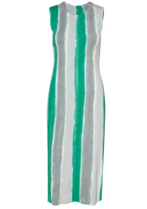 Column Midi Dress Green Stripes