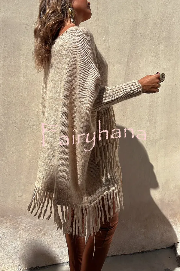 Coming with You Knit Tassel Trim Pocketed Loose Sweater