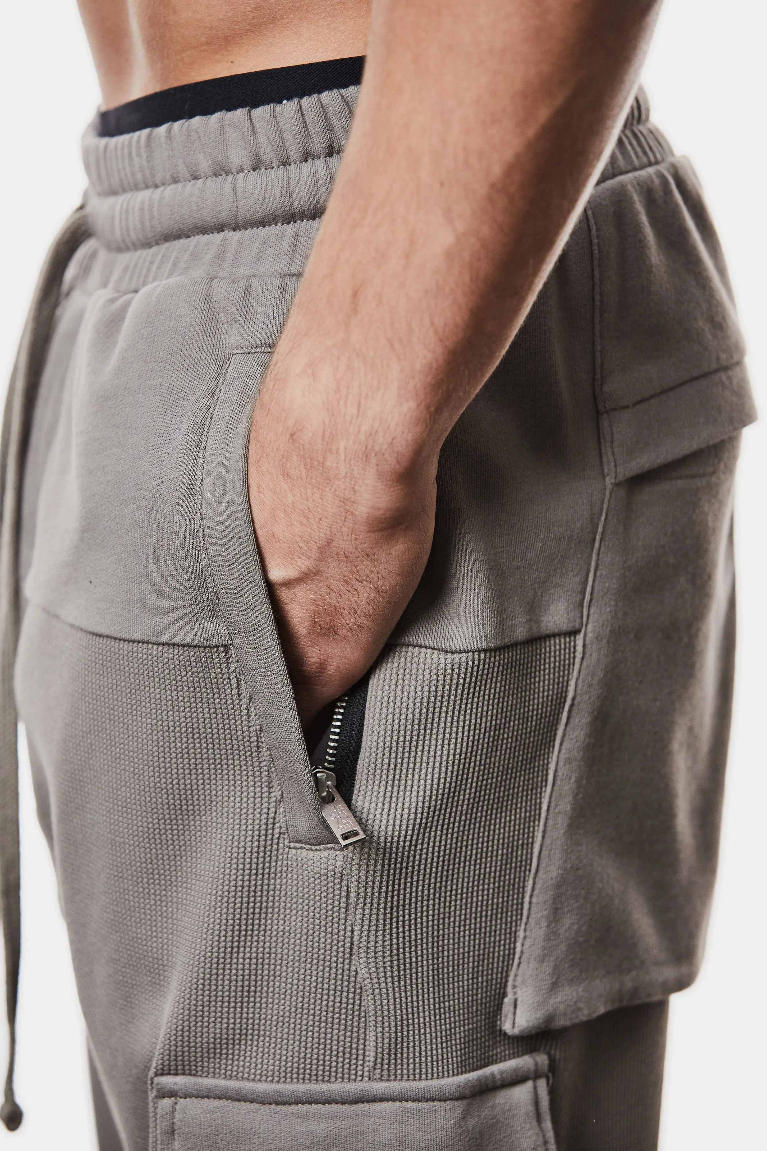 Contrast cargo drawstring pants, Grey