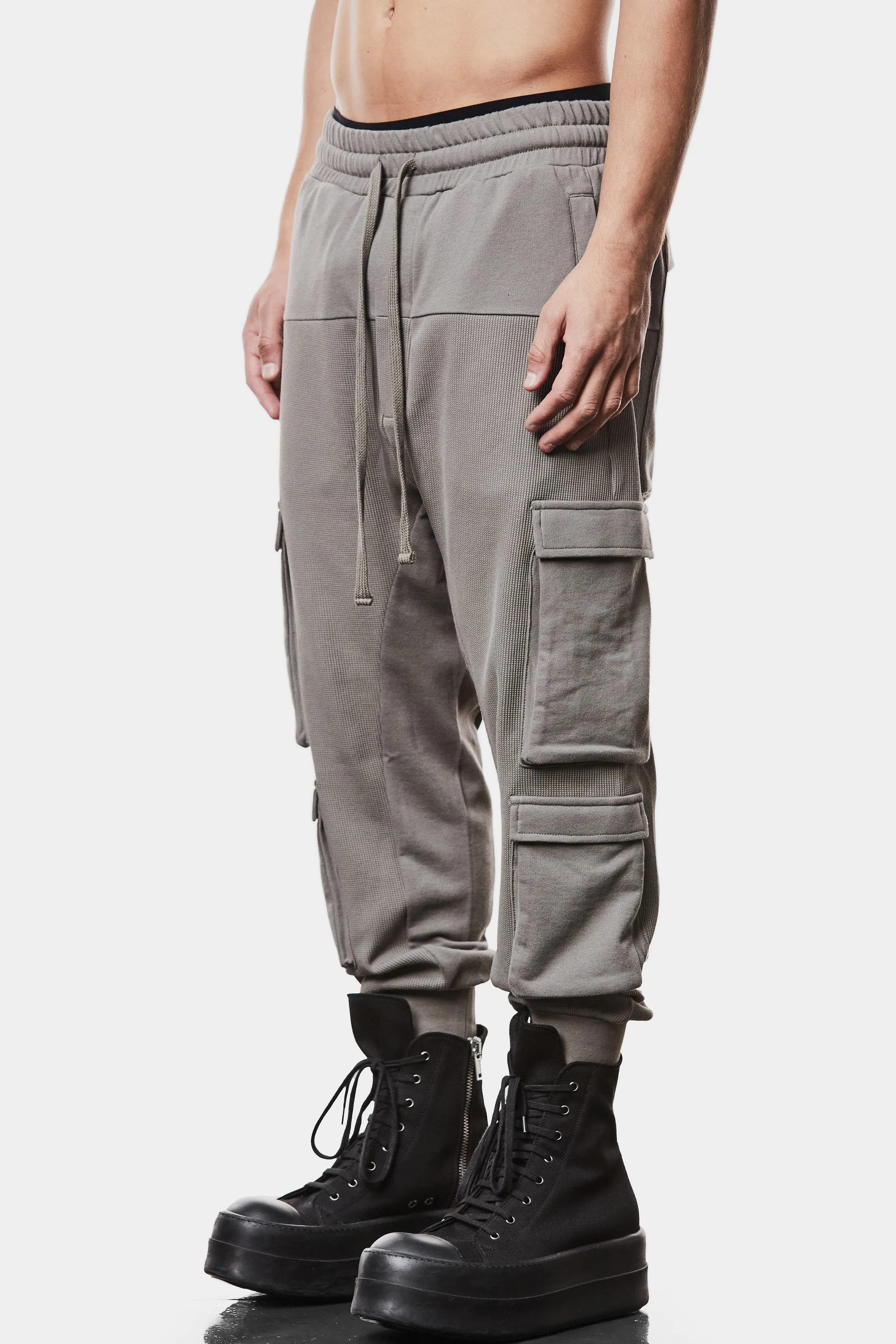 Contrast cargo drawstring pants, Grey
