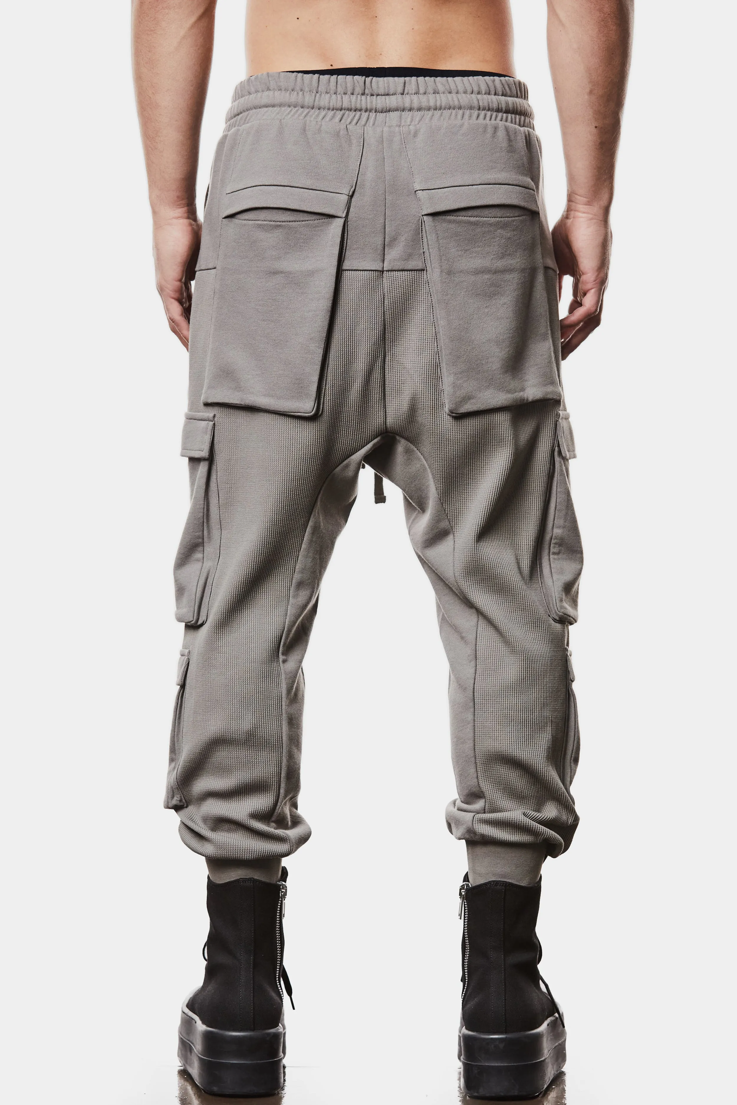 Contrast cargo drawstring pants, Grey