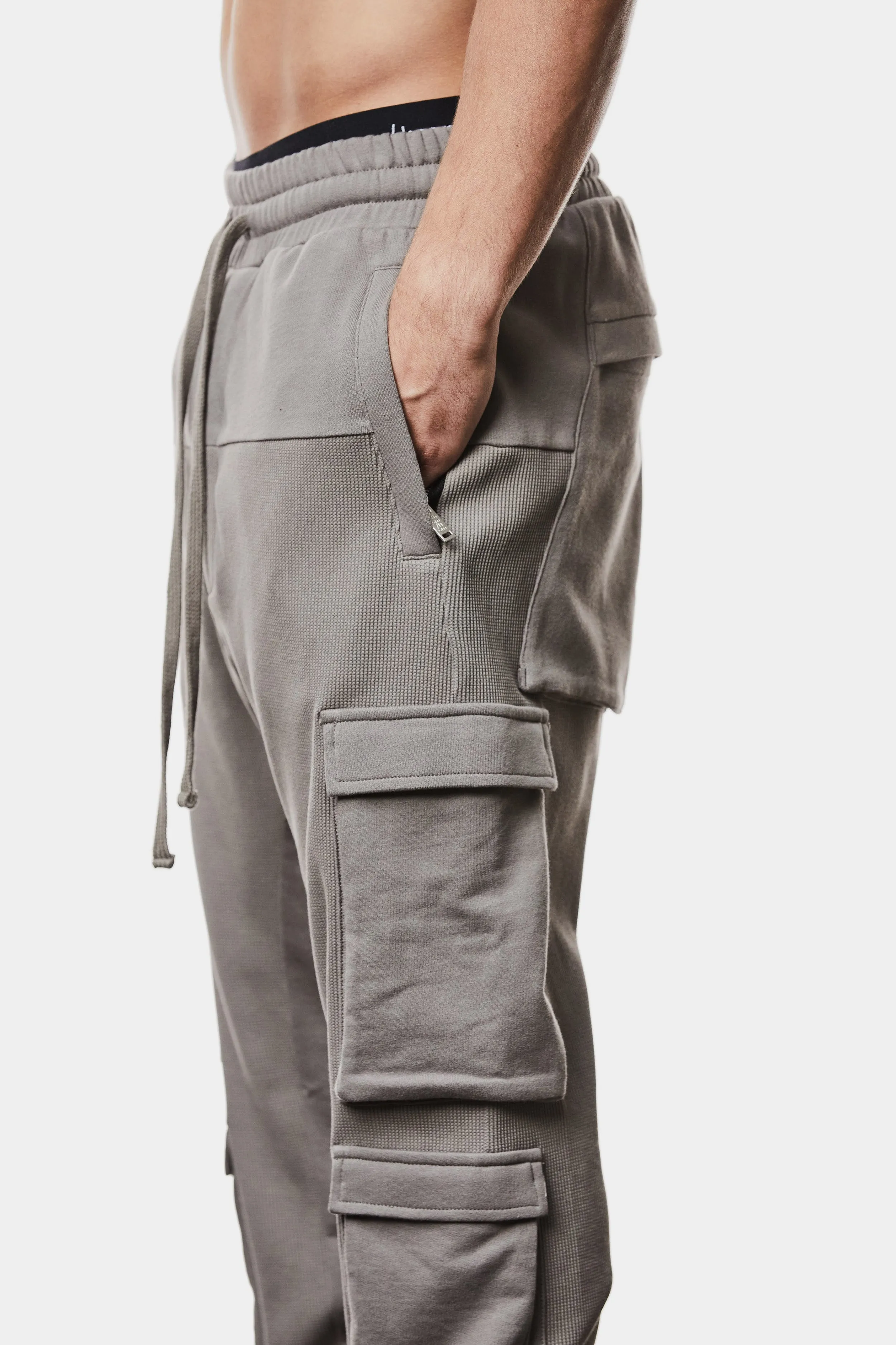 Contrast cargo drawstring pants, Grey