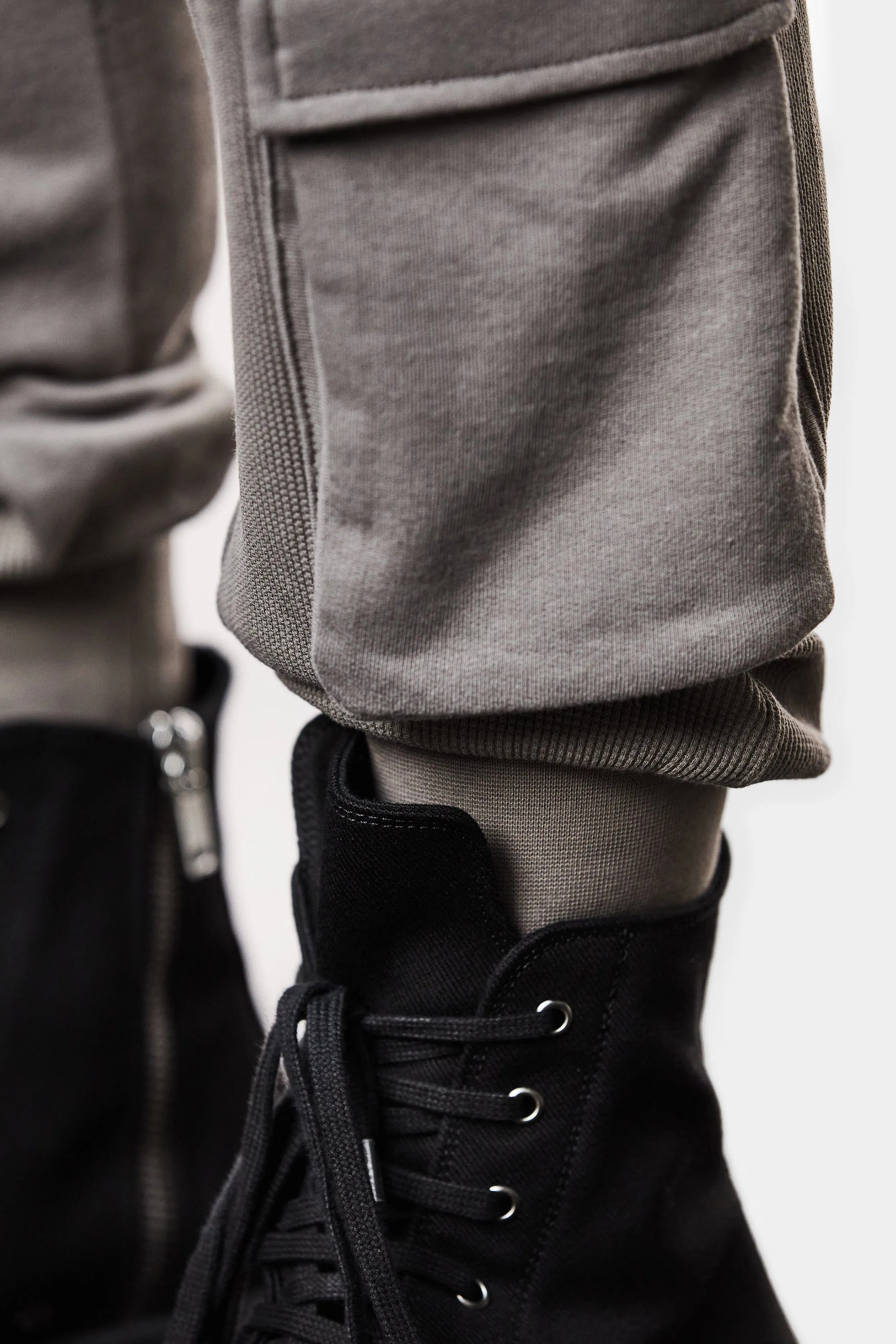 Contrast cargo drawstring pants, Grey