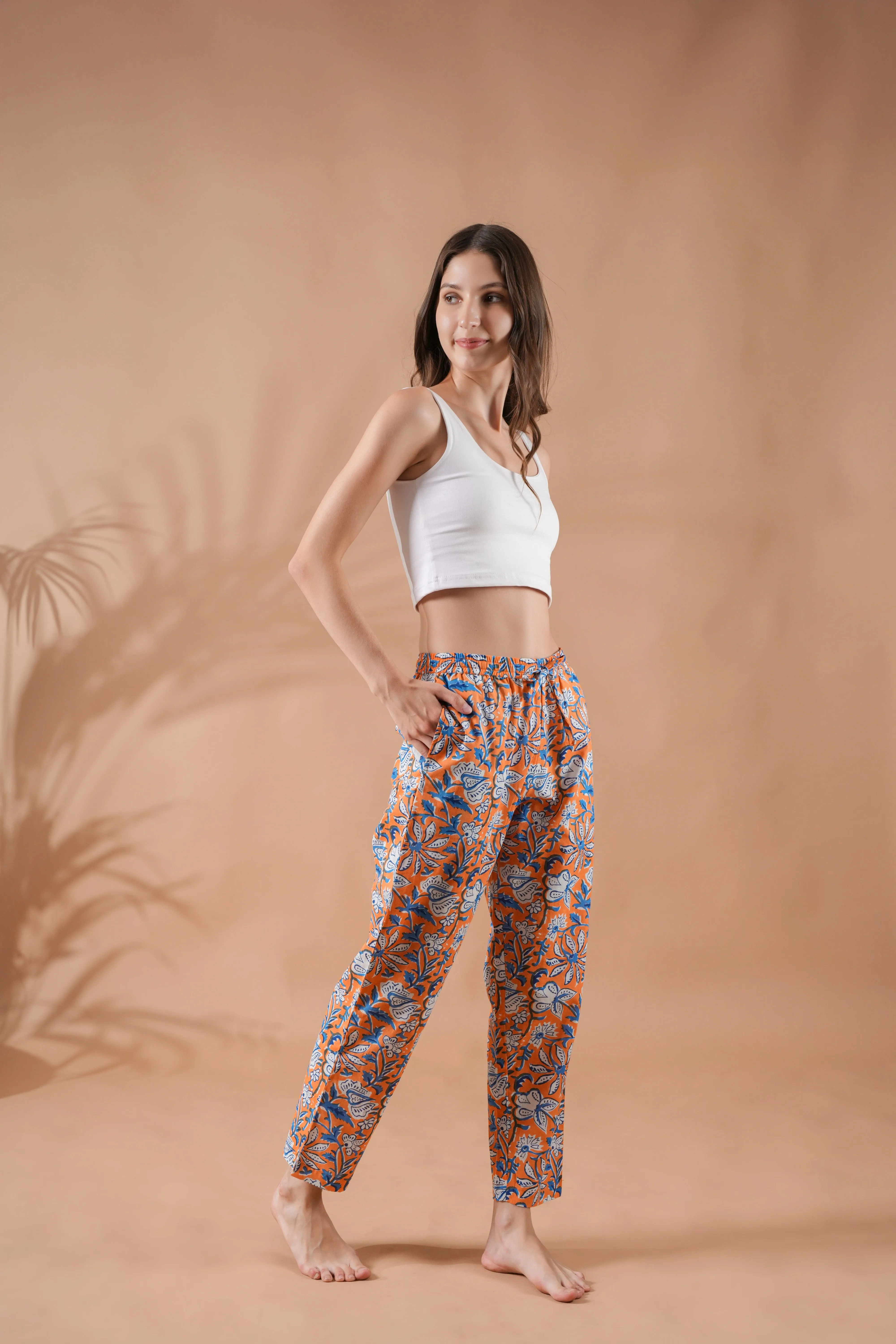 Cotton Pajama Pants Women - Vibrant Vines