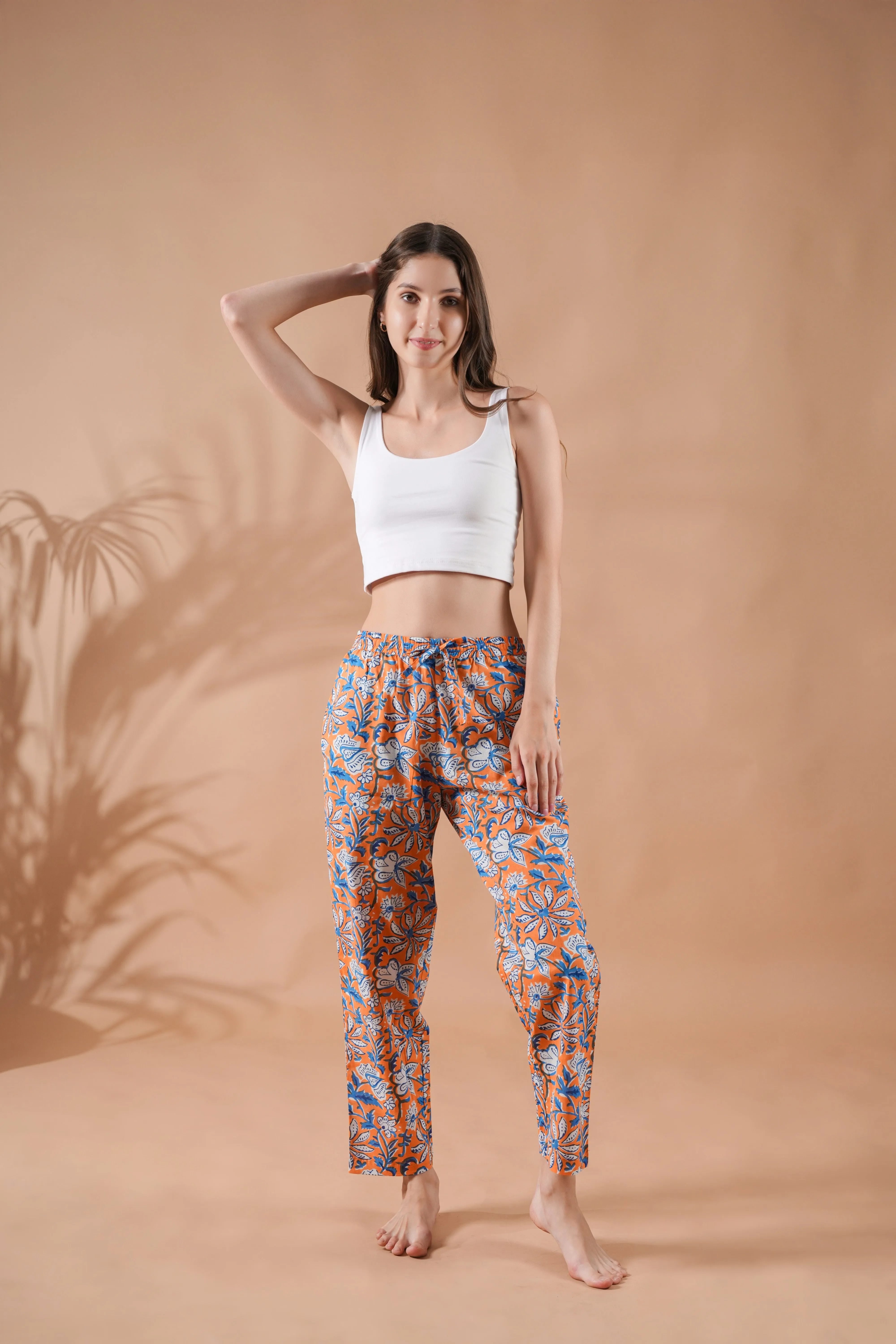 Cotton Pajama Pants Women - Vibrant Vines