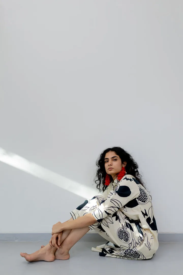 Cream pomegranate print tunic and pants Co-Ord