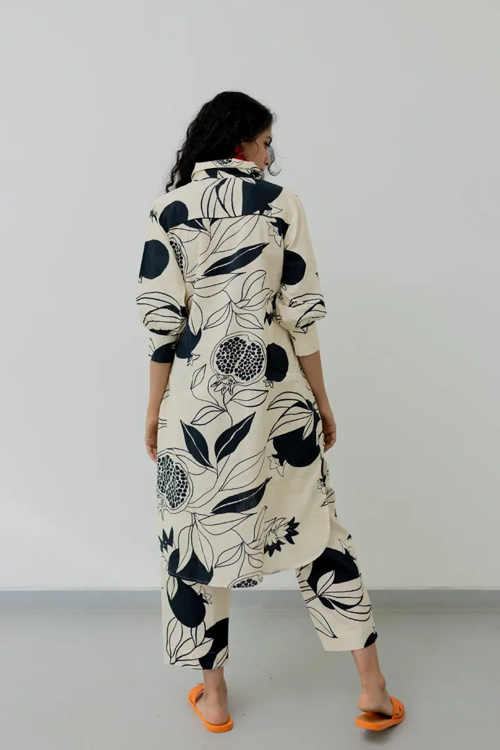 Cream pomegranate print tunic and pants Co-Ord