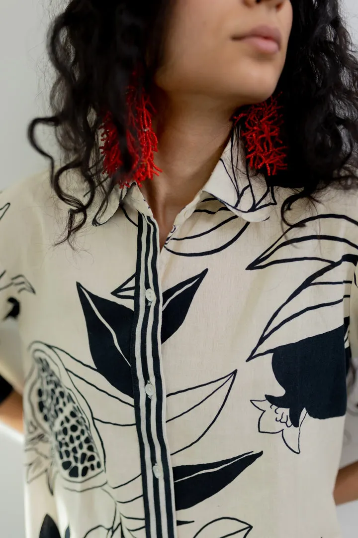 Cream pomegranate print tunic and pants Co-Ord