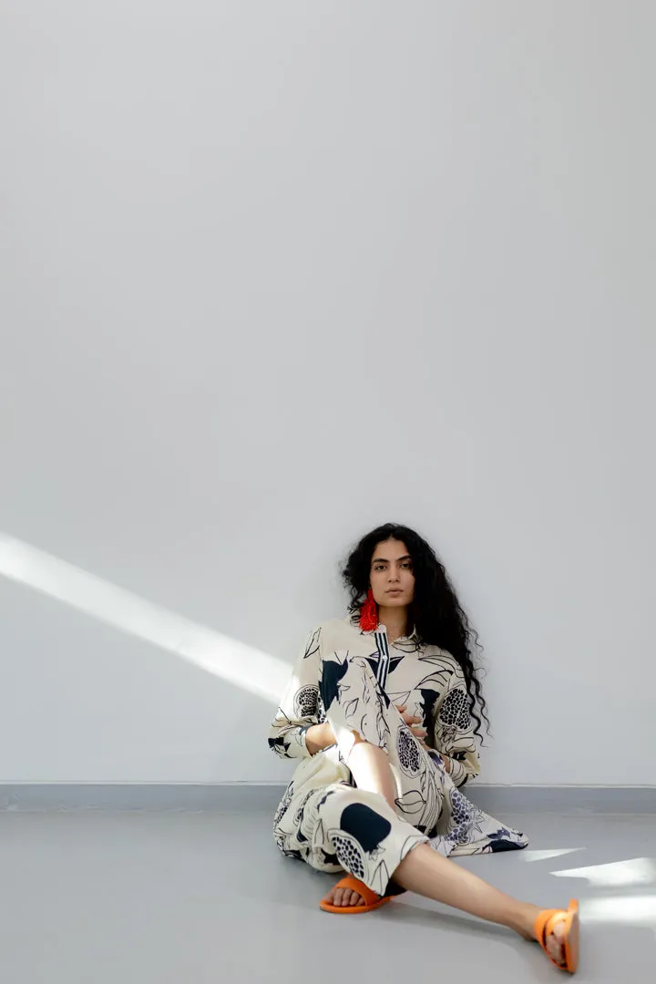 Cream pomegranate print tunic and pants Co-Ord