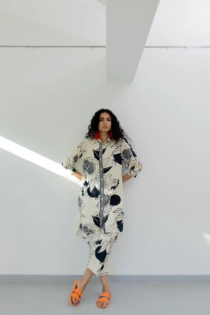 Cream pomegranate print tunic and pants Co-Ord