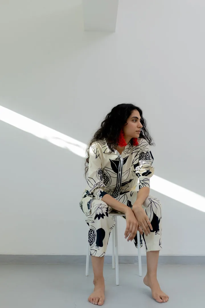 Cream pomegranate print tunic and pants Co-Ord