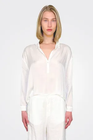Cropped 3/4 Button Down Blouse - White