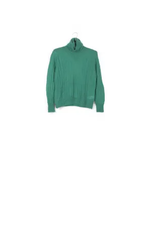 Dark green cable-knitted turtleneck sweater