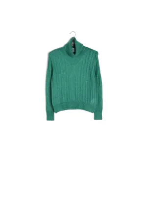 Dark green cable-knitted turtleneck sweater