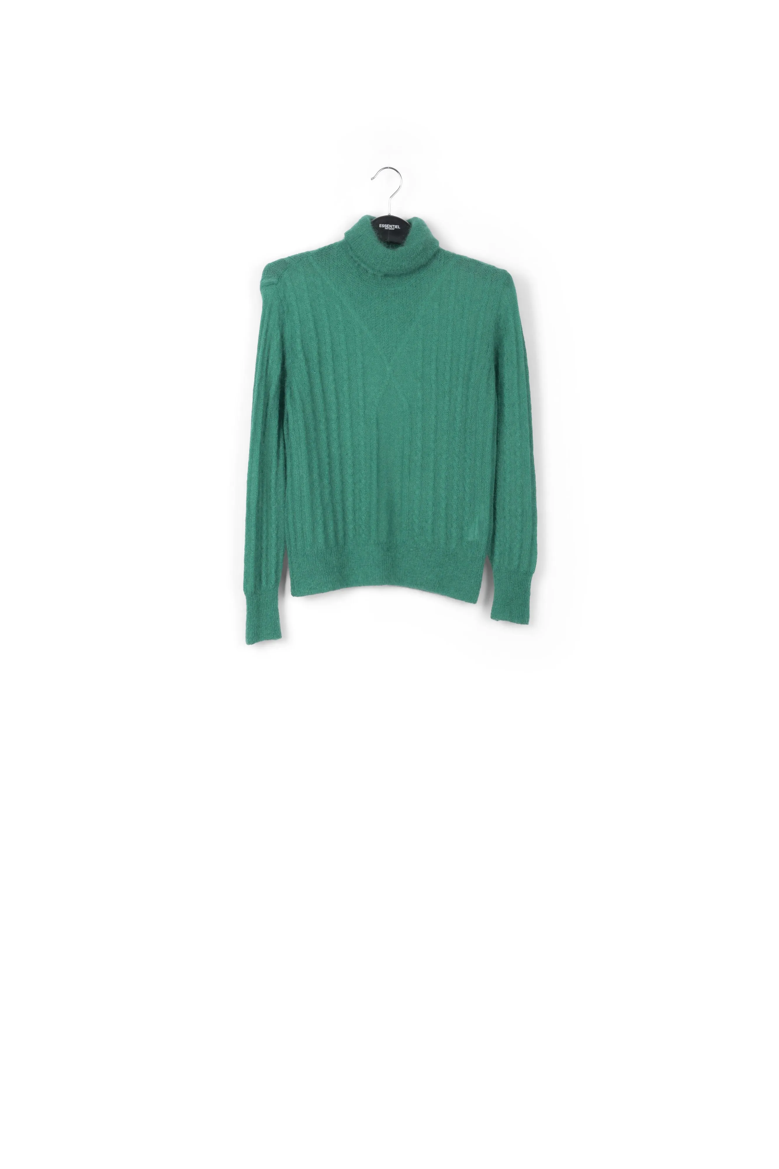 Dark green cable-knitted turtleneck sweater