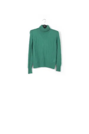 Dark green cable-knitted turtleneck sweater