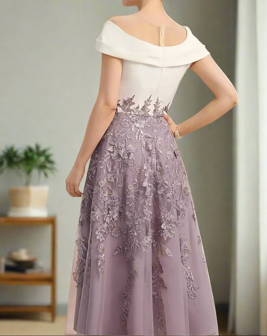 Delicate Illusion Neck Tea Length A-Line Mother of the Bride Dress