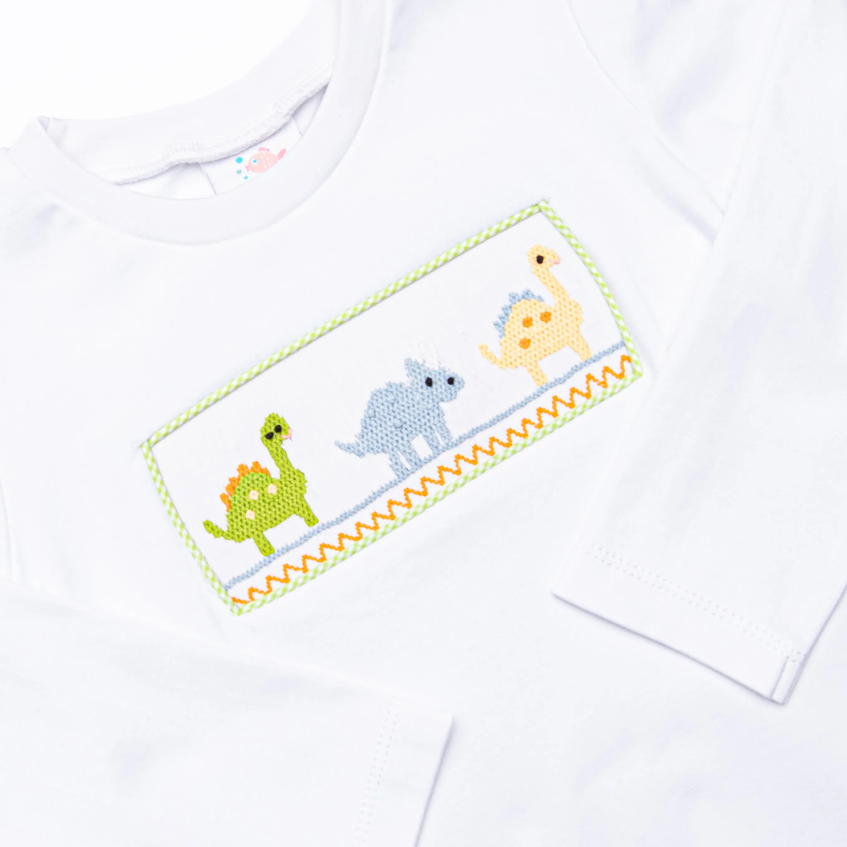 Dino Parade Smocked Pant Set, White