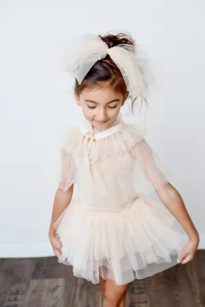 DOLLY Pearl Tulle Tiered Hair Bow - Cream