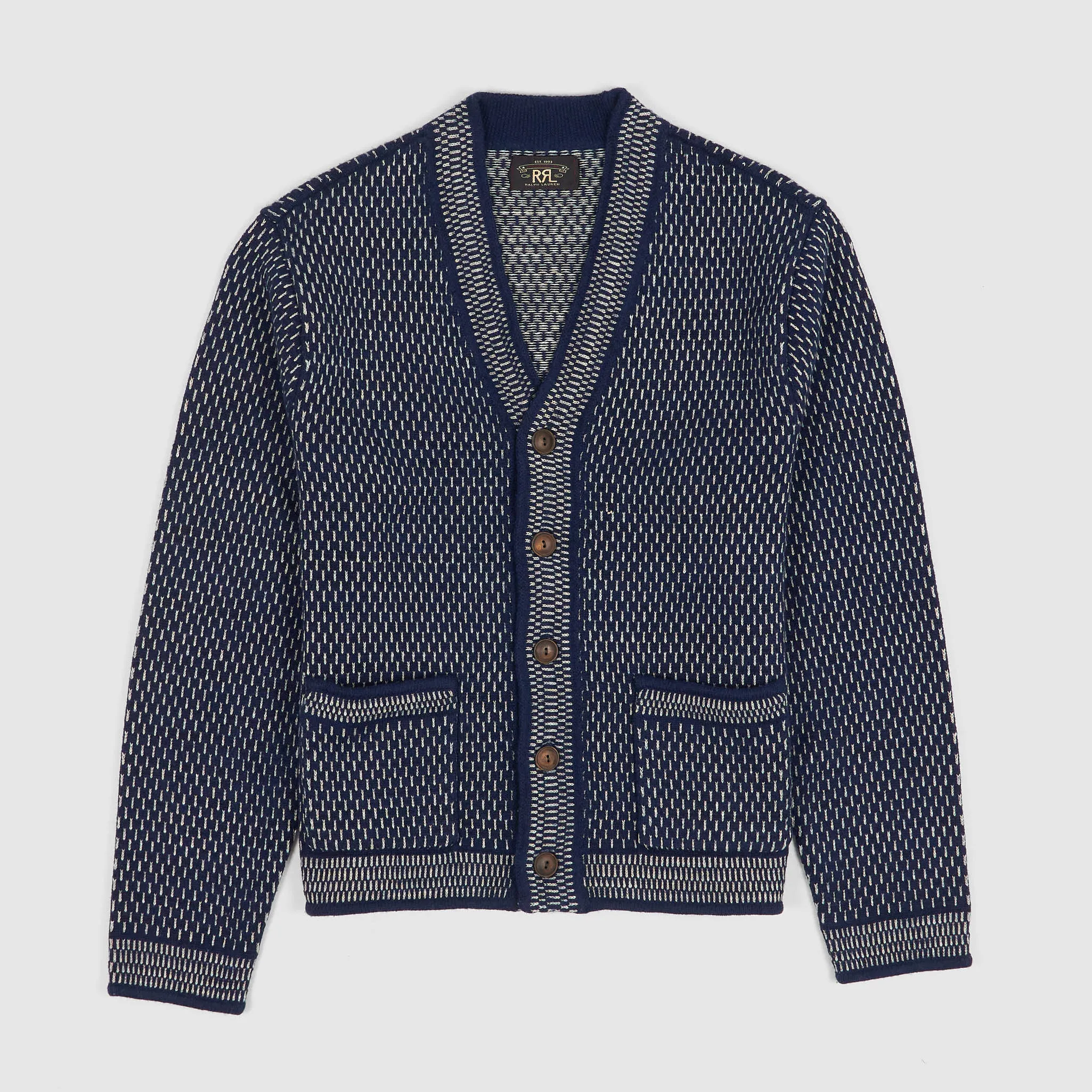 Double RL Indigo Cotton-Wool V-Neck Cardigan