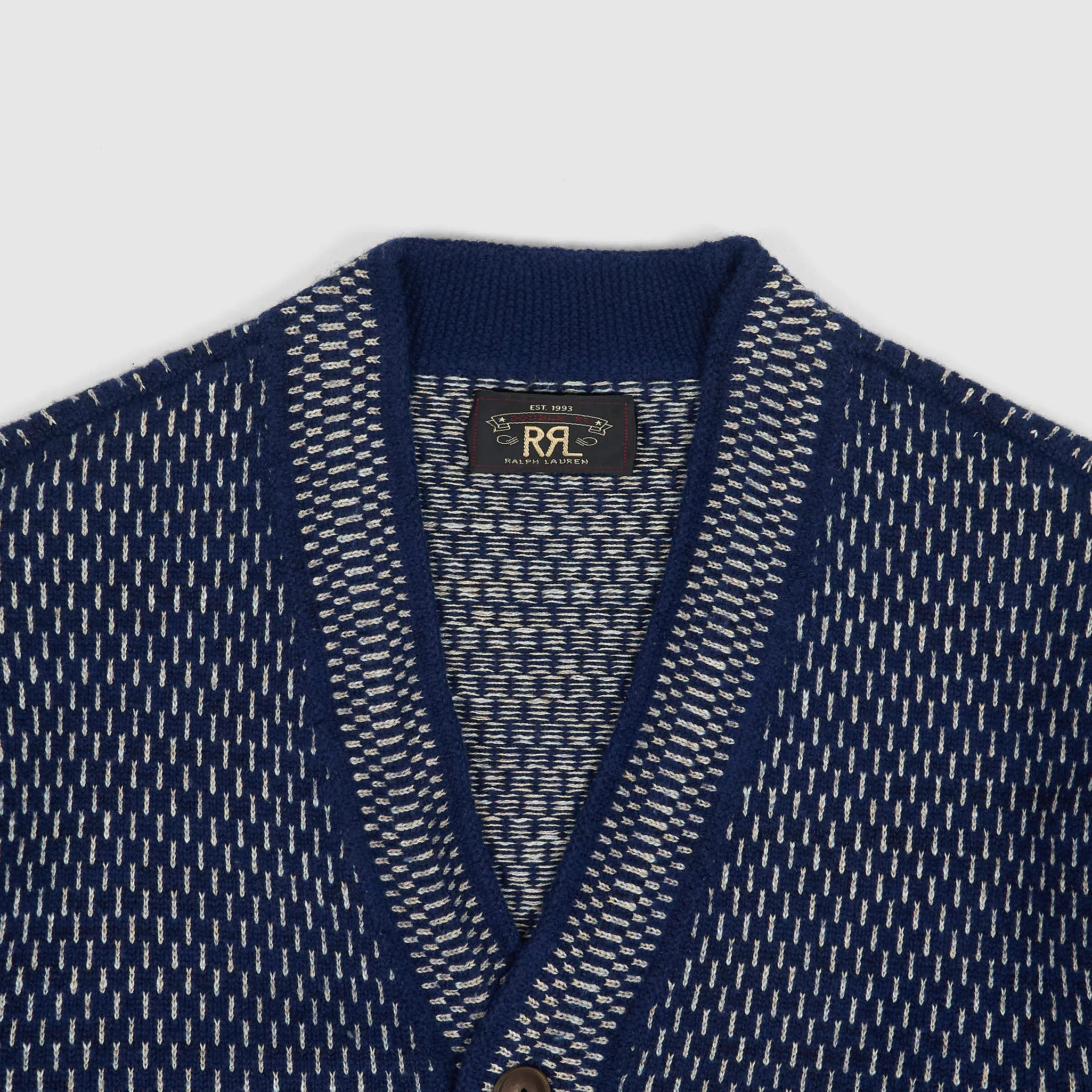 Double RL Indigo Cotton-Wool V-Neck Cardigan