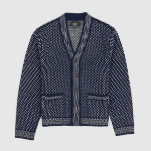 Double RL Indigo Cotton-Wool V-Neck Cardigan