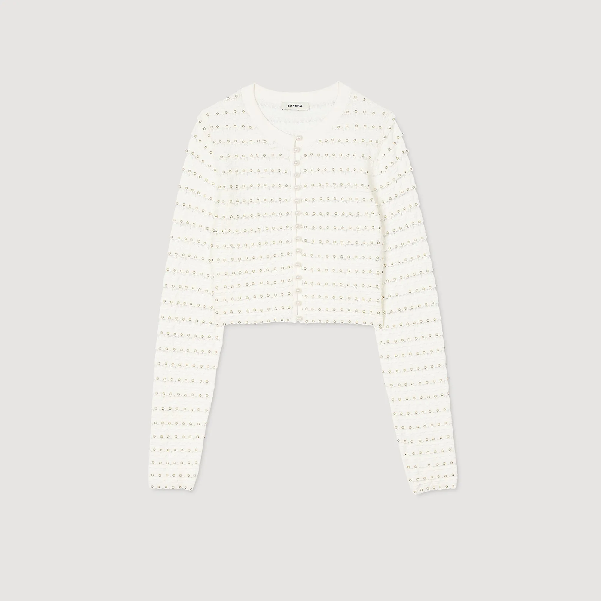 Doux Cropped Cardigan With Pearl Buttons Ecru