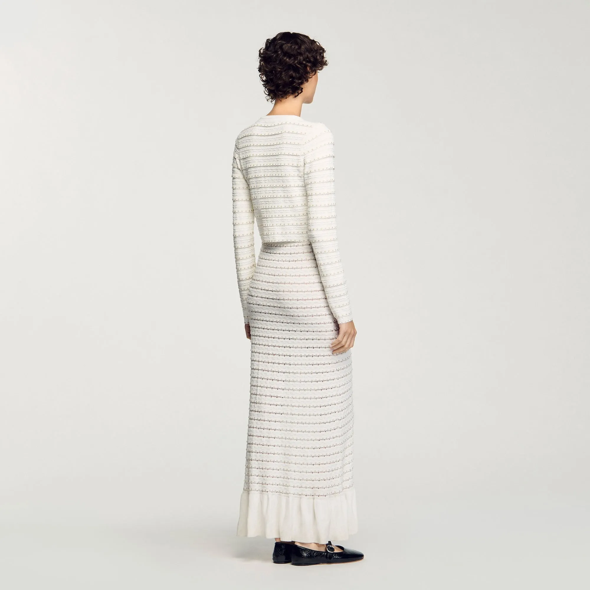 Doux Cropped Cardigan With Pearl Buttons Ecru