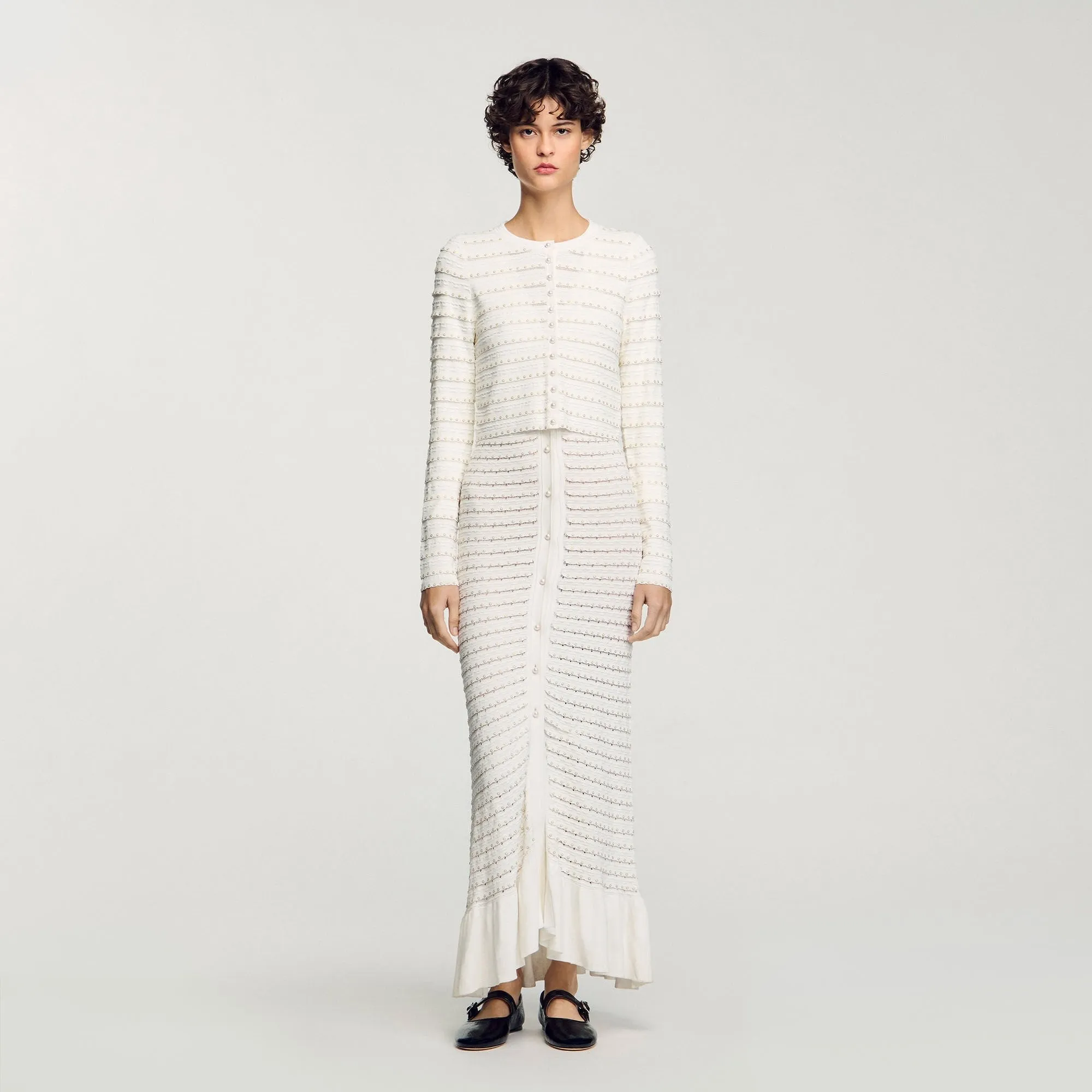 Doux Cropped Cardigan With Pearl Buttons Ecru