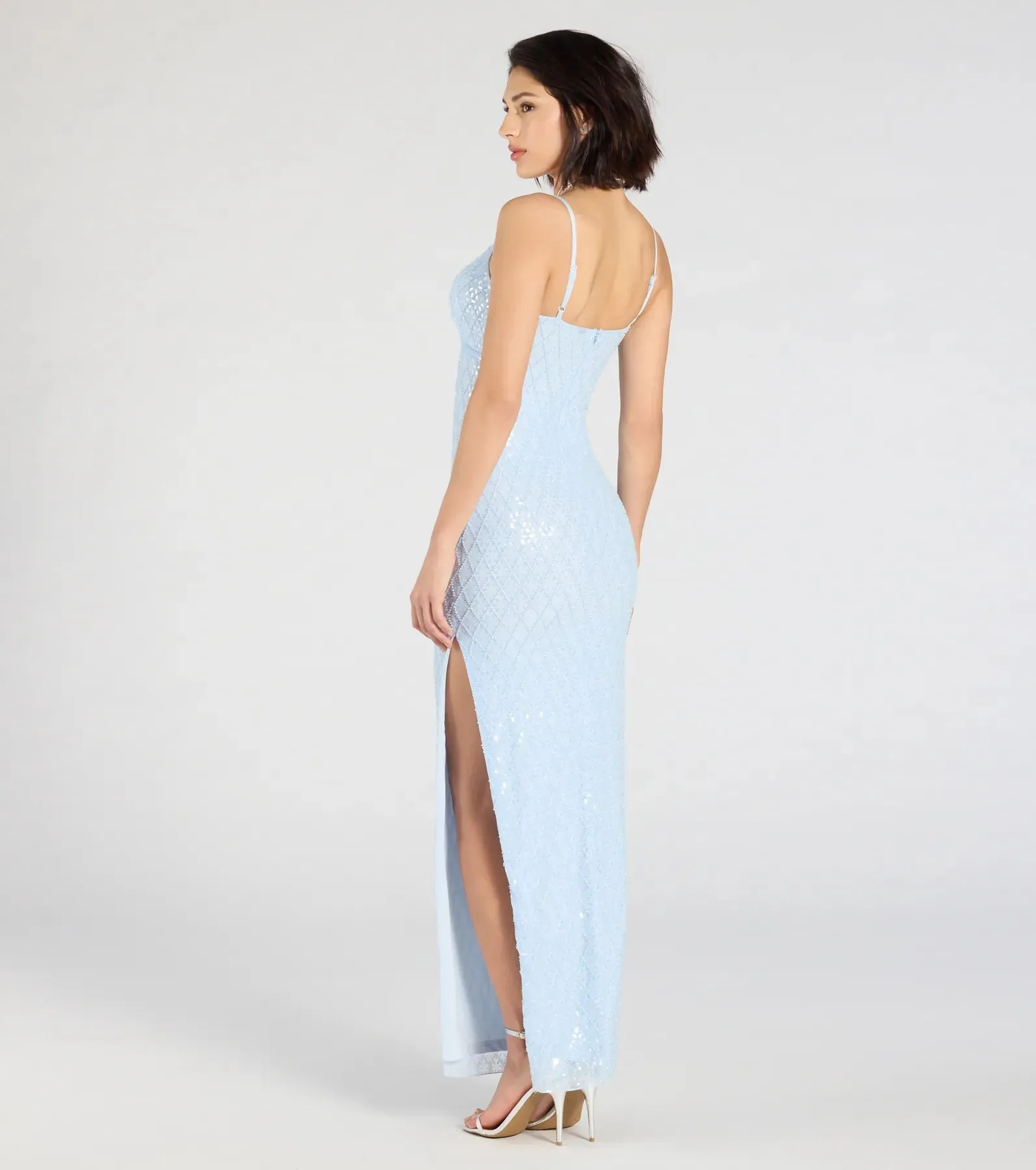 Dovie Sequin Beaded Mesh Column Dress