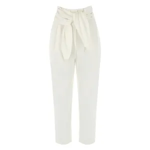 Ecru Canvas Pant With Tie-Detailed