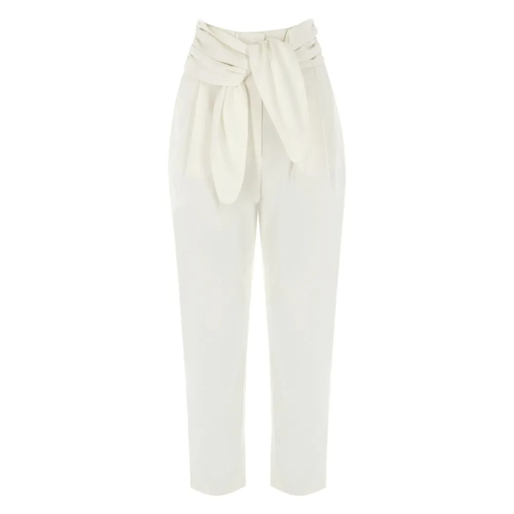 Ecru Canvas Pant With Tie-Detailed
