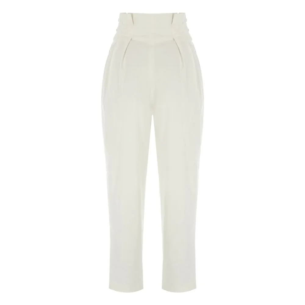 Ecru Canvas Pant With Tie-Detailed