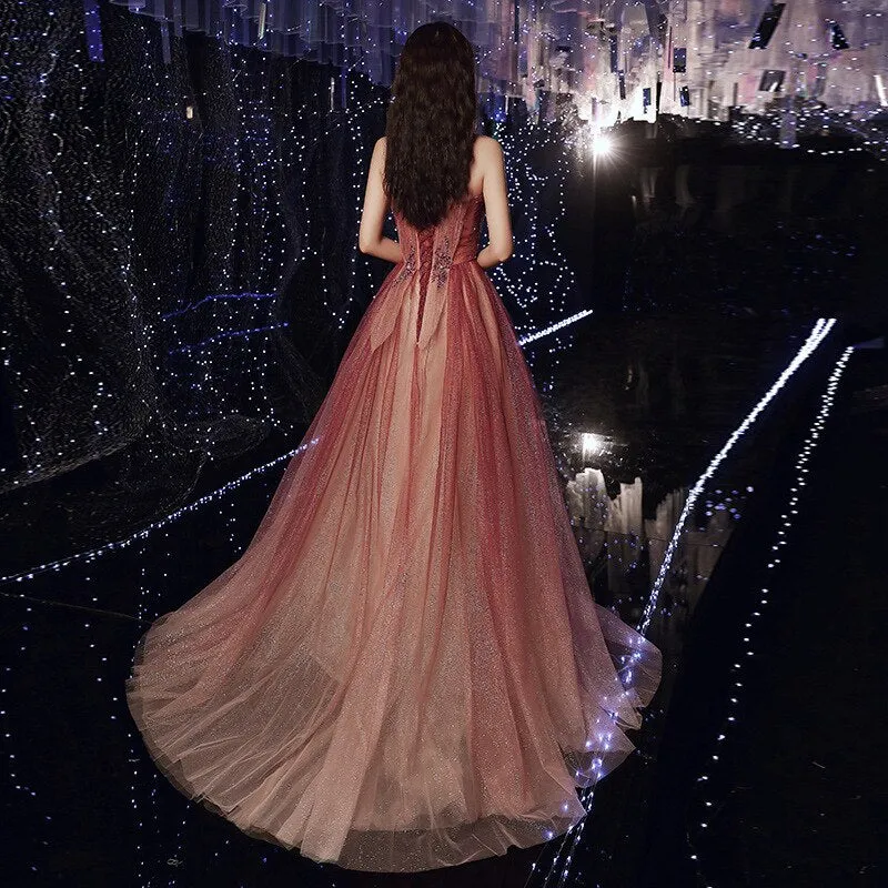 Elegant Banquet Party Dress New Fashion a Line Floor Length Evening Dress Shinning Sexy Sleeveless Prom Dress Haute Couture
