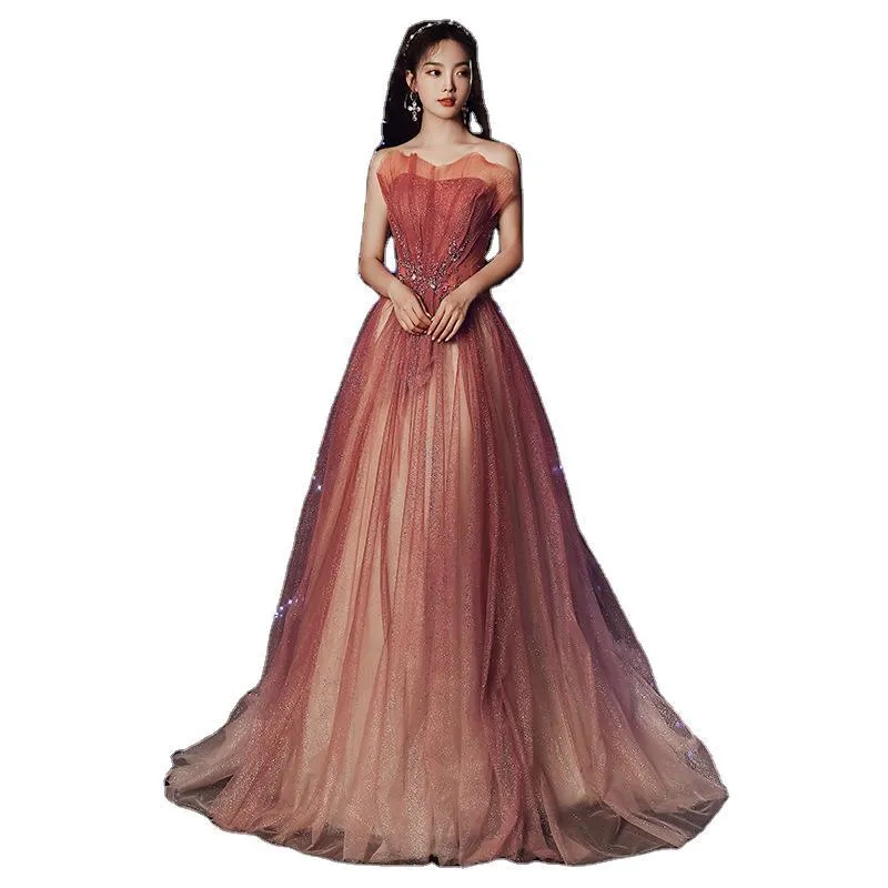 Elegant Banquet Party Dress New Fashion a Line Floor Length Evening Dress Shinning Sexy Sleeveless Prom Dress Haute Couture