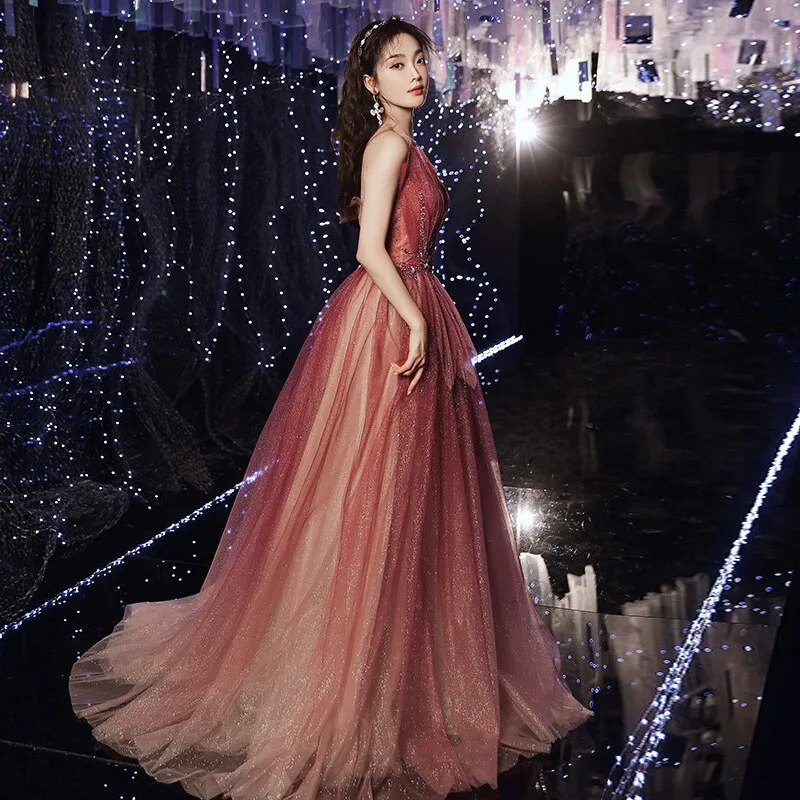 Elegant Banquet Party Dress New Fashion a Line Floor Length Evening Dress Shinning Sexy Sleeveless Prom Dress Haute Couture