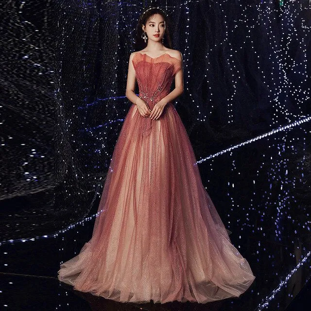 Elegant Banquet Party Dress New Fashion a Line Floor Length Evening Dress Shinning Sexy Sleeveless Prom Dress Haute Couture
